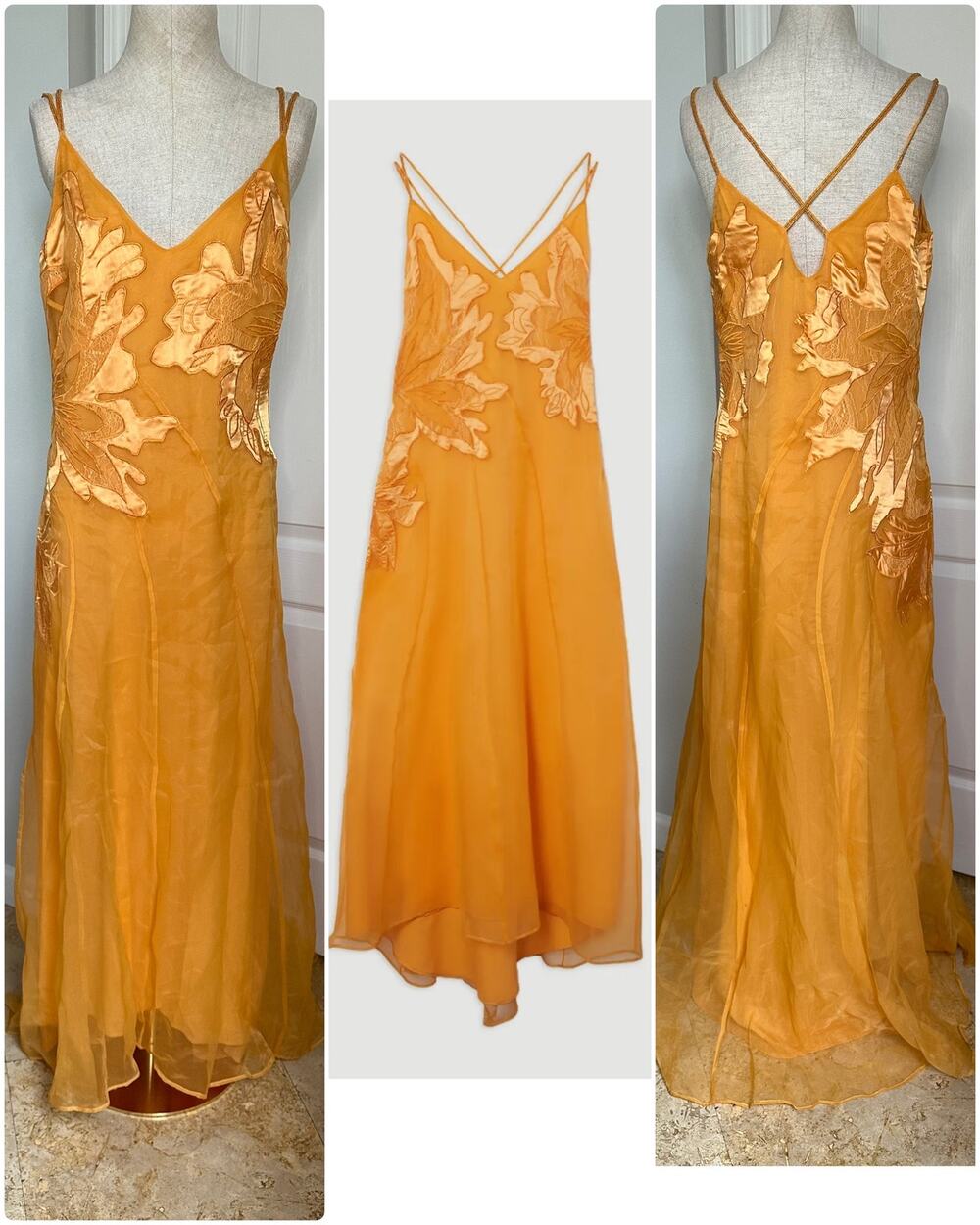 NWT Karen Millen Satin Applique Woven Maxi Dress in Mango Sz 8